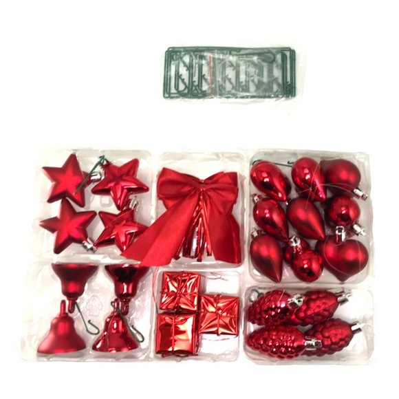 Ikea Vinter 2015 Pkg of 29 Small Assorted Red Christmas Ornaments & Pkg of Hooks - Picture 2 of 3